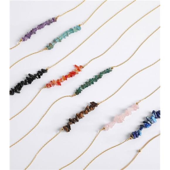 ๐ Layered Stone Necklace | 14K Gold Plated Multi-Chain Pendant - Picture 5 of 6